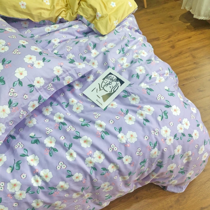 91家纺网 家纺一手货源 找家纺 润缦 2020新款13070全棉四件套 浪漫花儿 紫