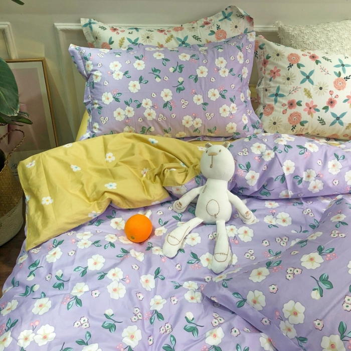 91家纺网 家纺一手货源 找家纺 润缦 2020新款13070全棉四件套 浪漫花儿 紫