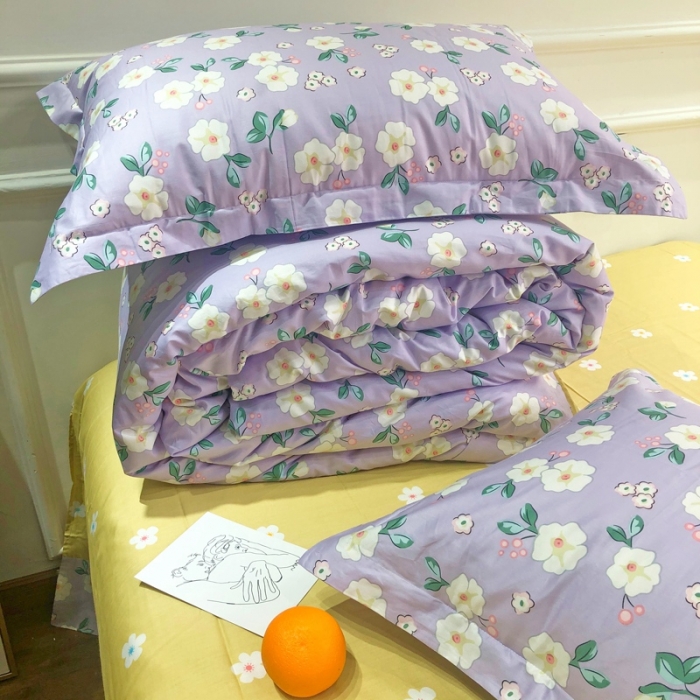 91家纺网 家纺一手货源 找家纺 润缦 2020新款13070全棉四件套 浪漫花儿 紫