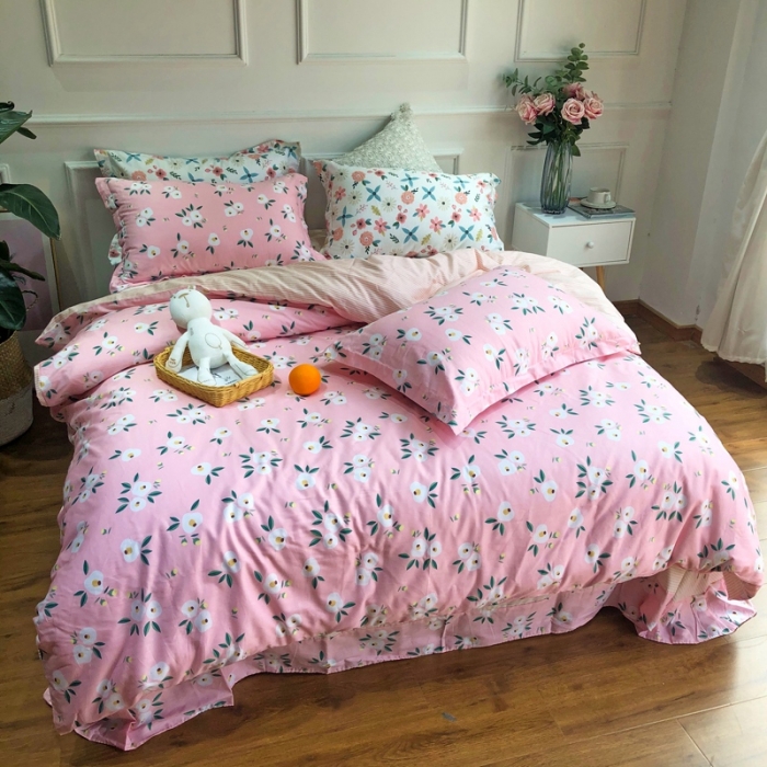 91家纺网 家纺一手货源 找家纺 润缦 2020新款13070全棉四件套 依云-粉