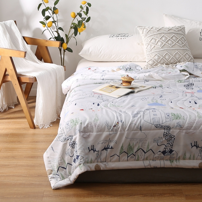 91家纺网 家纺一手货源 找家纺 卡奥 2020新款双面天丝夏被 动物庄园