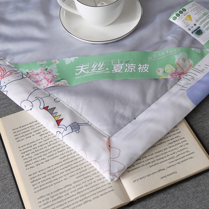 91家纺网 家纺一手货源 找家纺 卡奥 2020新款双面天丝夏被 蓝白花+动物庄园