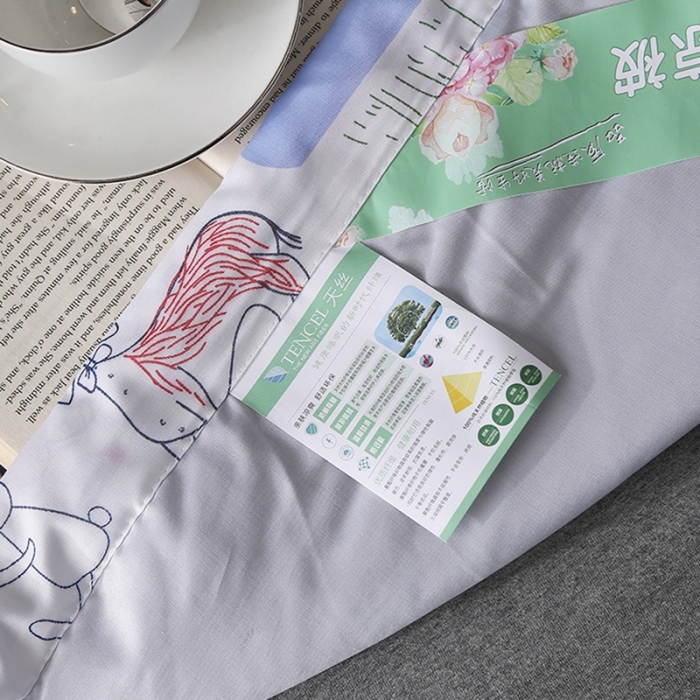 91家纺网 家纺一手货源 找家纺 卡奥 2020新款双面天丝夏被 蓝白花+动物庄园