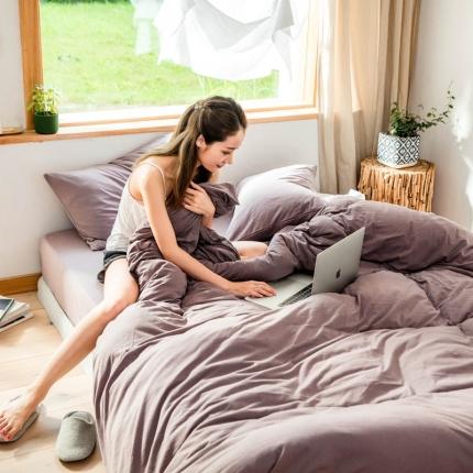 91家纺网 家纺一手货源 找家纺 华超针织 2021新款针织纯色四件套 藕色