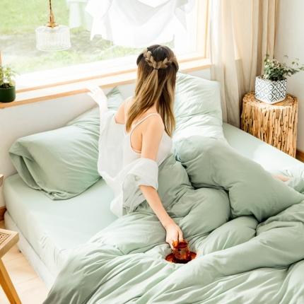 华超针织 2021新款针织纯色四件套 豆绿