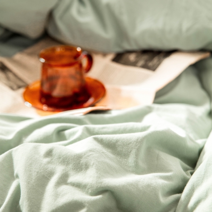 91家纺网 家纺一手货源 找家纺 华超针织 2021新款针织纯色四件套 豆绿