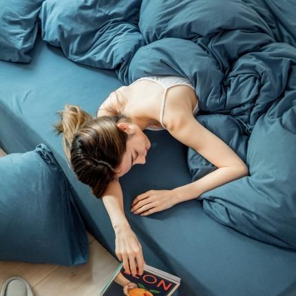 华超针织 2021新款针织纯色四件套 海蓝