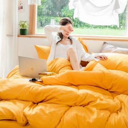 华超针织 2021新款针织纯色四件套 姜黄