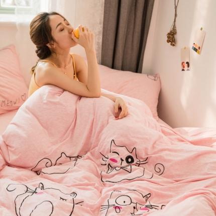 91家纺网 家纺一手货源 找家纺 （总）华超针织 2021新款针织刺绣猫四件套