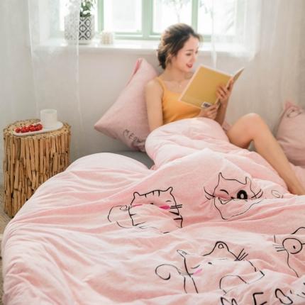 91家纺网 家纺一手货源 找家纺 （总）华超针织 2021新款针织刺绣猫四件套