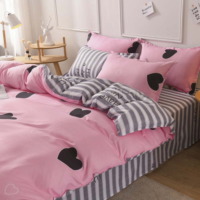 91家纺网 家纺一手货源 找家纺 赫然家纺 新款舒适柔软亲肤爆款芦荟棉四件套货源充足 心情粉