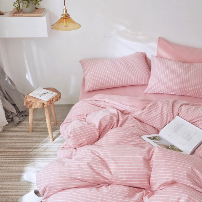 91家纺网 家纺一手货源 找家纺 华超针织 2021新款针织四件套 混粉细条