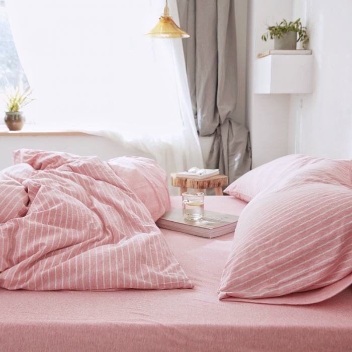 91家纺网 家纺一手货源 找家纺 华超针织 2021新款针织四件套 混粉细条