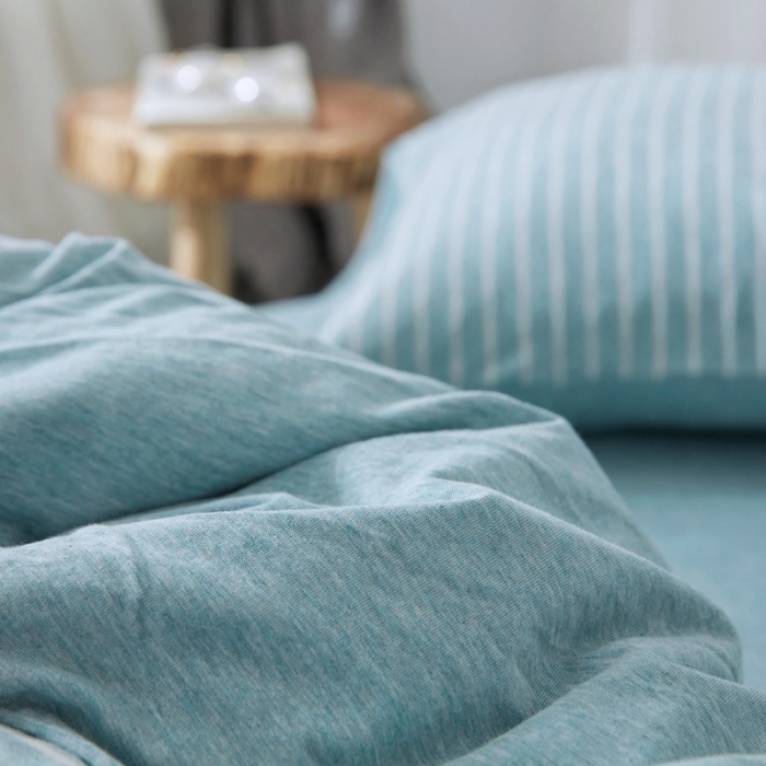 91家纺网 家纺一手货源 找家纺 华超针织 2021新款针织四件套 蓝白细条