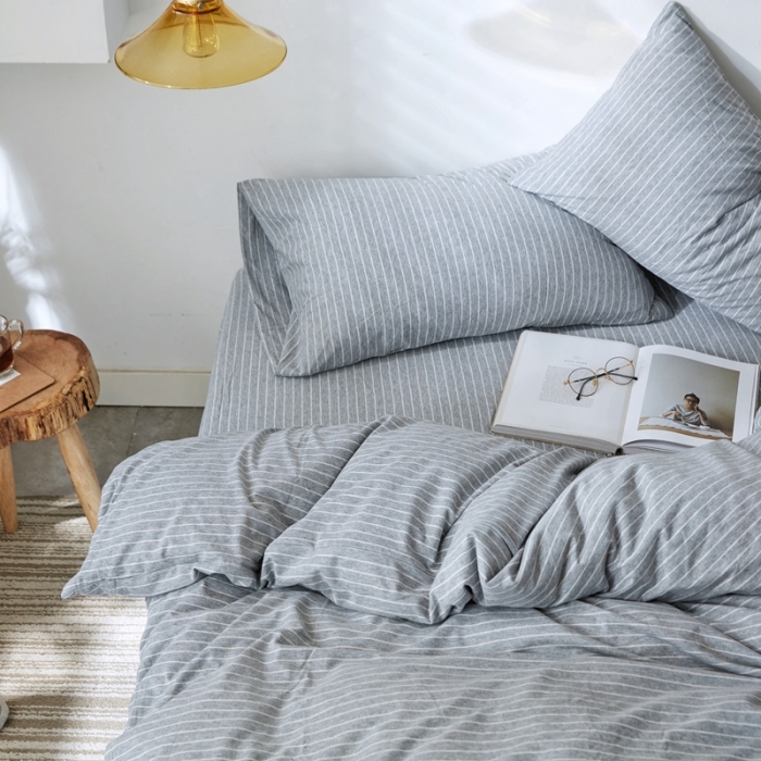 91家纺网 家纺一手货源 找家纺 华超针织 2021新款针织四件套 麻灰细条