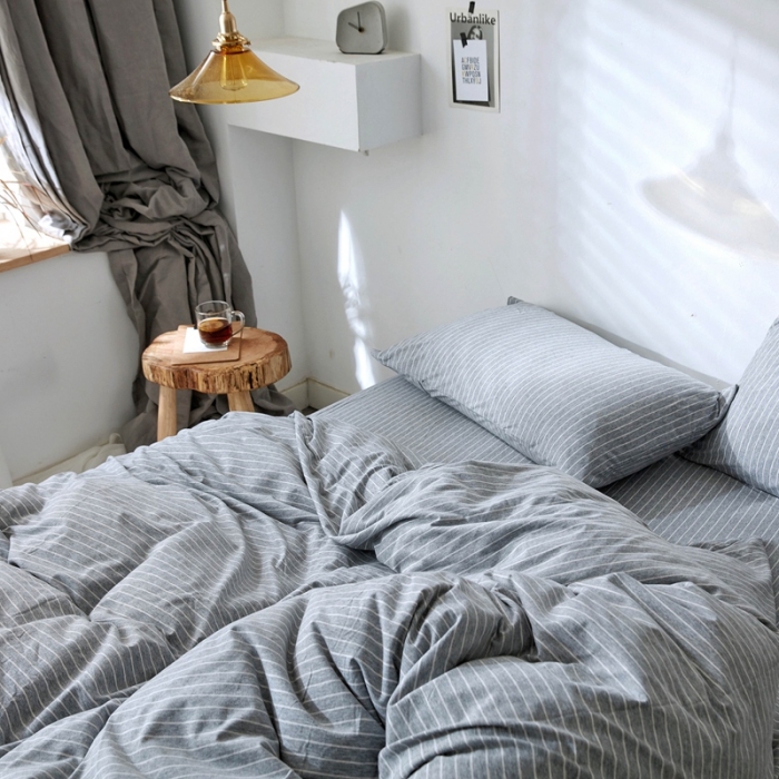 91家纺网 家纺一手货源 找家纺 华超针织 2021新款针织四件套 麻灰细条