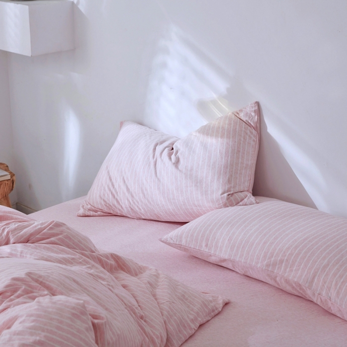 91家纺网 家纺一手货源 找家纺 华超针织 2021新款针织四件套 蜜粉细条