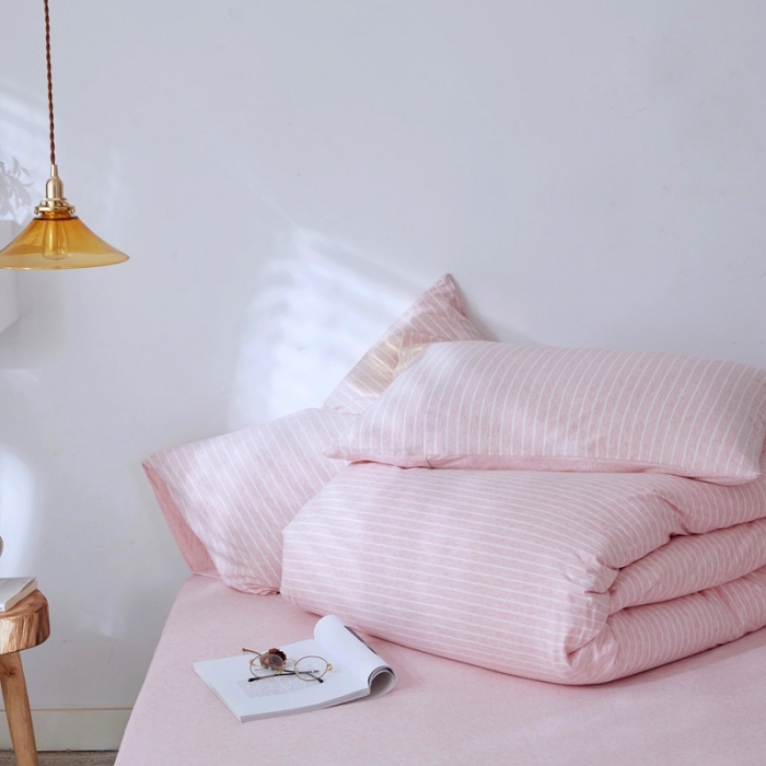 91家纺网 家纺一手货源 找家纺 华超针织 2021新款针织四件套 蜜粉细条