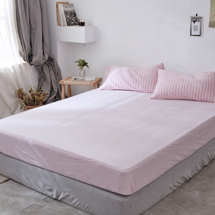 91家纺网 家纺一手货源 找家纺 华超针织 2021新款针织四件套 浅粉中条