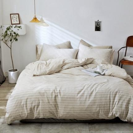 华超针织 2021新款针织四件套 浅咖中条