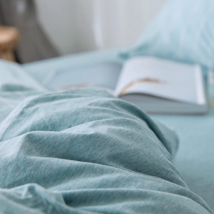 91家纺网 家纺一手货源 找家纺 华超针织 2021新款针织四件套 水蓝宽条