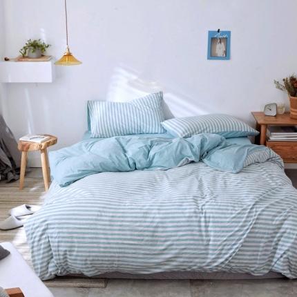 华超针织 2021新款针织四件套 水蓝中条