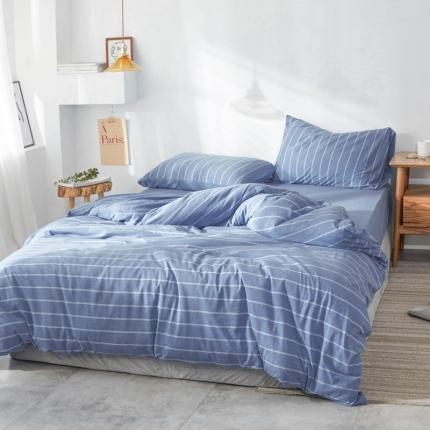 华超针织 2021新款针织四件套 天蓝宽条