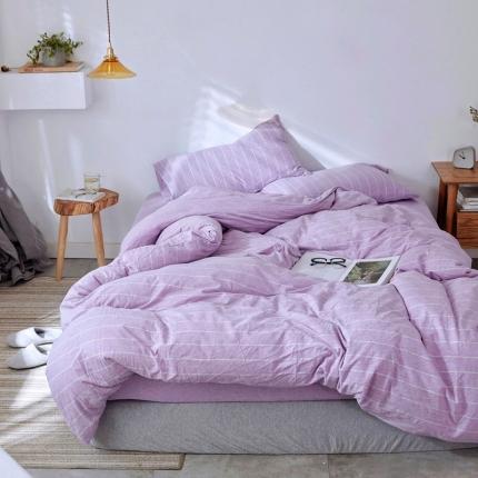 华超针织 2021新款针织四件套 紫荷宽条