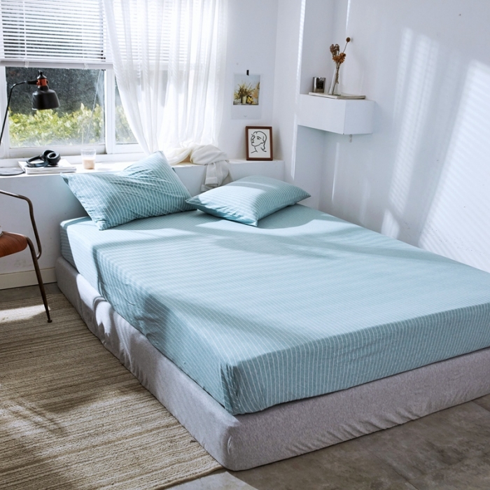 91家纺网 家纺一手货源 找家纺 华超针织 2021新款针织床笠 蓝白细条