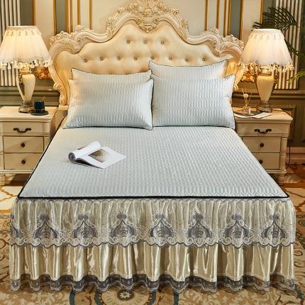 91家纺网 家纺一手货源 找家纺 情恒家纺 2025新款可脱卸冰丝夹棉凉席三件套 珍珠黄