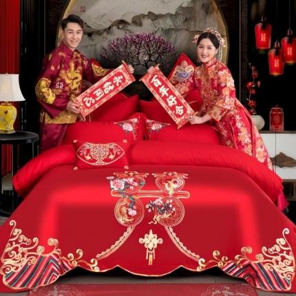 91家纺网 家纺一手货源 找家纺 玉雅家纺 2024新款绣花婚庆四件套多件套220系列