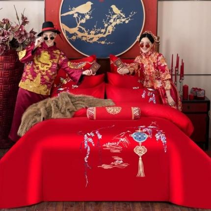 91家纺网 家纺一手货源 找家纺 玉雅家纺 2024新款绣花婚庆四件套多件套220系列