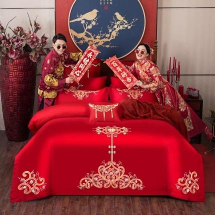 91家纺网 家纺一手货源 找家纺 玉雅家纺 2024新款绣花婚庆四件套多件套220系列