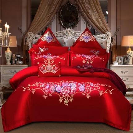 91家纺网 家纺一手货源 找家纺 玉雅家纺 2024新款绣花婚庆四件套多件套220系列