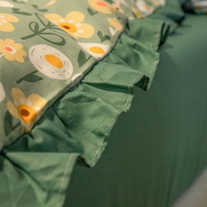 91家纺网 家纺一手货源 找家纺 琪格格 2022新款工艺款裙边全棉印花四件套 花艺绿