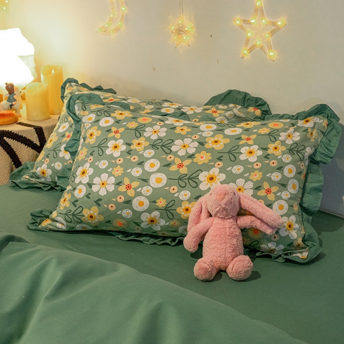 91家纺网 家纺一手货源 找家纺 琪格格 2022新款工艺款裙边全棉印花四件套 花艺绿