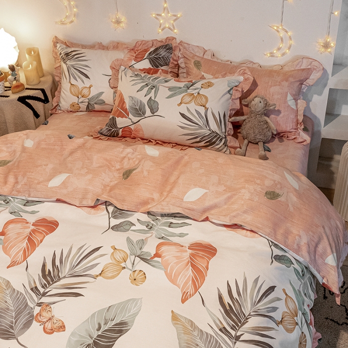 91家纺网 家纺一手货源 找家纺 琪格格 2022新款工艺款裙边全棉印花四件套 梦田