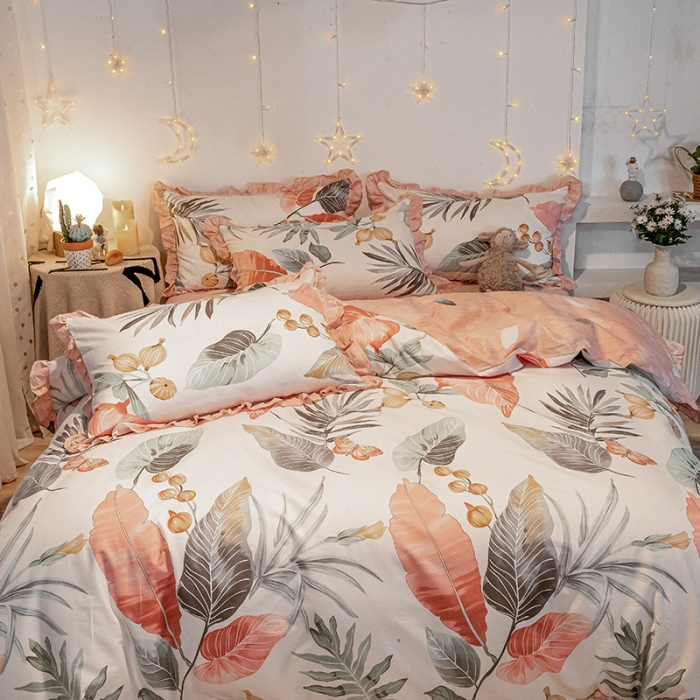 91家纺网 家纺一手货源 找家纺 琪格格 2022新款工艺款裙边全棉印花四件套 梦田