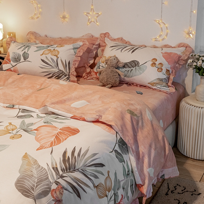 91家纺网 家纺一手货源 找家纺 琪格格 2022新款工艺款裙边全棉印花四件套 梦田