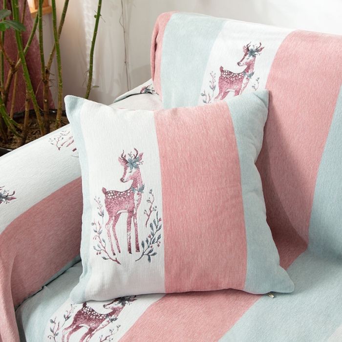 91家纺网 家纺一手货源 找家纺 启博 2022全盖雪尼尔沙发巾沙发垫沙发套沙发罩 粉蓝小鹿