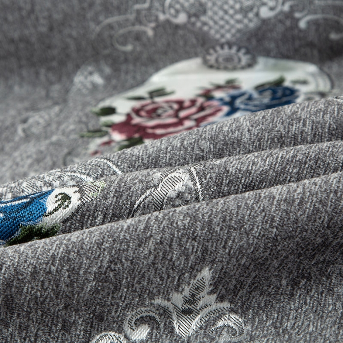 91家纺网 家纺一手货源 找家纺 启博 2022全盖雪尼尔沙发巾沙发垫沙发套沙发罩 花朵深灰