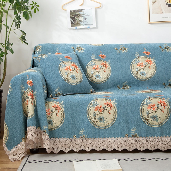 91家纺网 家纺一手货源 找家纺 启博 2022全盖雪尼尔沙发巾沙发垫沙发套沙发罩 梅上枝头