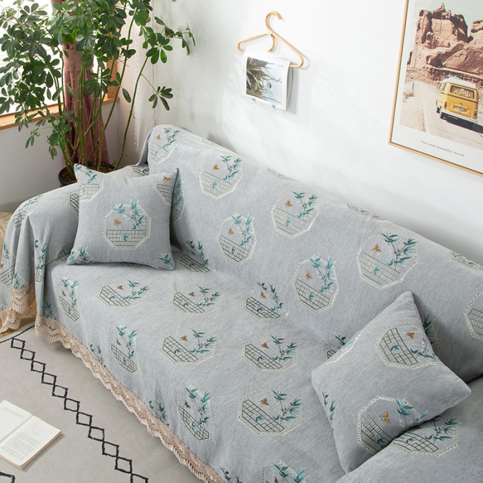 91家纺网 家纺一手货源 找家纺 启博 2022全盖雪尼尔沙发巾沙发垫沙发套沙发罩 清雅绿竹