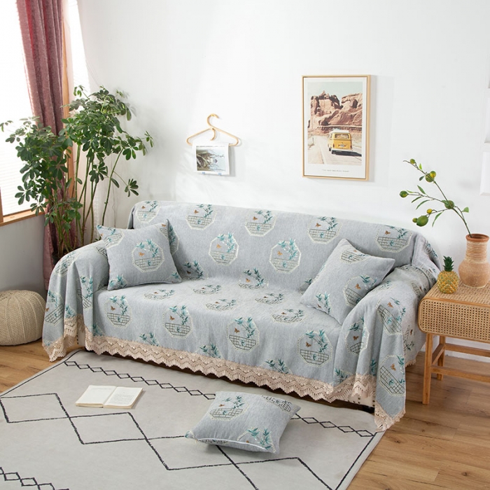 91家纺网 家纺一手货源 找家纺 启博 2022全盖雪尼尔沙发巾沙发垫沙发套沙发罩 清雅绿竹