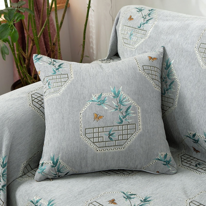 91家纺网 家纺一手货源 找家纺 启博 2022全盖雪尼尔沙发巾沙发垫沙发套沙发罩 清雅绿竹