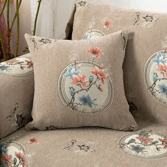 91家纺网 家纺一手货源 找家纺 启博 2022全盖雪尼尔沙发巾沙发垫沙发套沙发罩 梅上枝头-驼