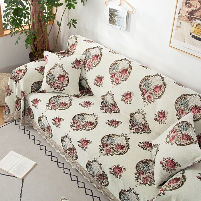 91家纺网 家纺一手货源 找家纺 启博 2022全盖雪尼尔沙发巾沙发垫沙发套沙发罩 玫瑰情缘