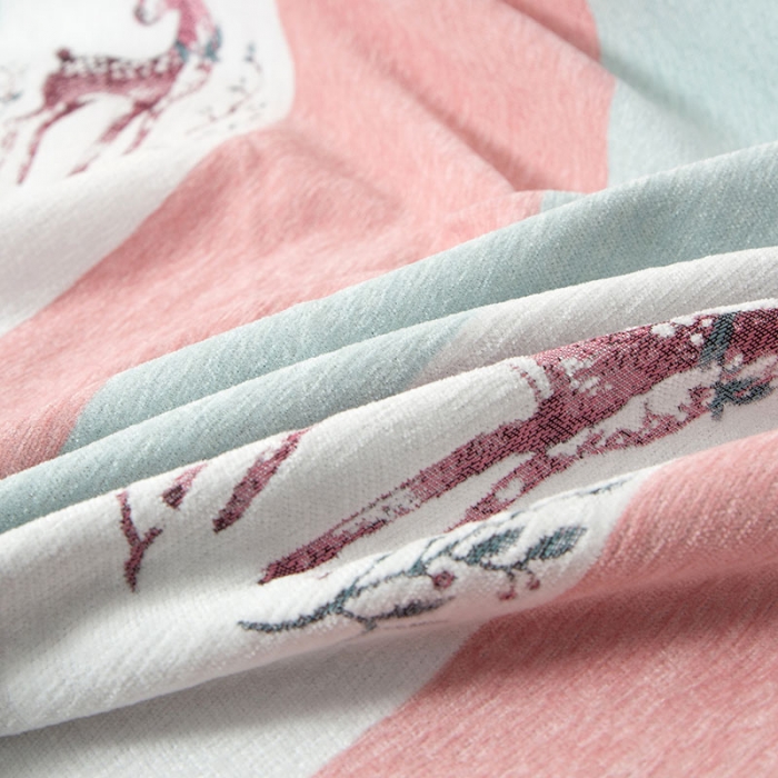 91家纺网 家纺一手货源 找家纺 启博 2022全盖雪尼尔沙发巾沙发垫沙发套沙发罩 粉蓝小鹿