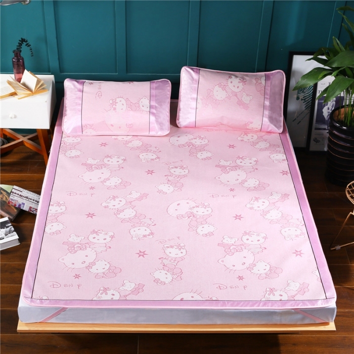 91家纺网 家纺一手货源 找家纺 能好家纺 2021新款提花冰丝席 KT粉