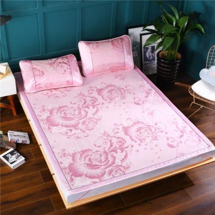 91家纺网 家纺一手货源 找家纺 能好家纺 2021新款提花冰丝席 富贵花开粉